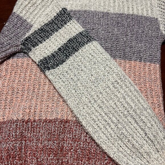 Heartloom Long Sleeve Knit sweater Medium Gray Mauve peach stripe - Picture 7 of 12